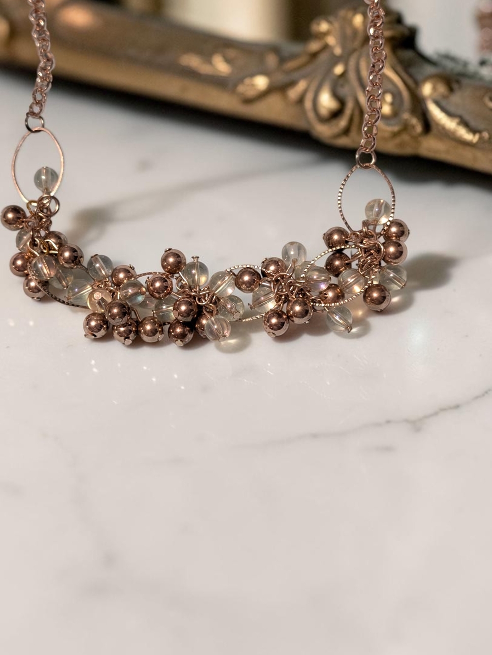 Fashion Jewelry Rose Gold Beaded Cluster Statement Necklace (NWOT) - Picture 3 of 4